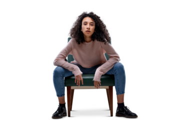 Young woman challenges in defiant pose, isolated.