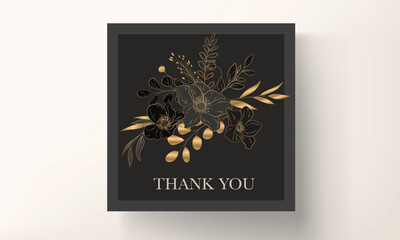 Fototapeta na wymiar elegant minimalist wedding invitation card with luxury gold floral