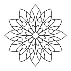 Fototapeta premium Elegant Easy Mandala Flower Design. Simple mandala pages, intricate lines patterns wall art, invitations, branding, designs, basic mandalas Coloring Book page, adults, seniors, beginners, drawing