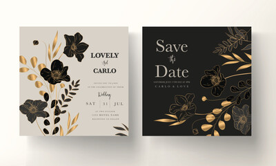 elegant minimalist wedding invitation card with luxury gold floral