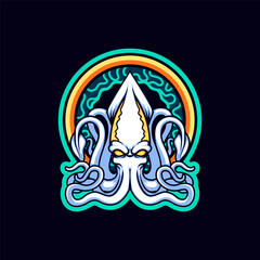 Fototapeta premium White Giant Squid in the Middle of a Golden Ring Mascot