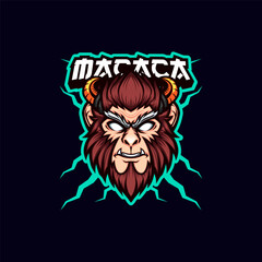 Brown-Haired Monkey Head with Golden Horn Mascot Logo