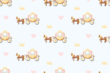 Cute Princess Castle Palace Pattern Background 
