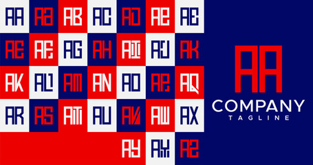 Simple abstract line square box initial letter A AA logo design set