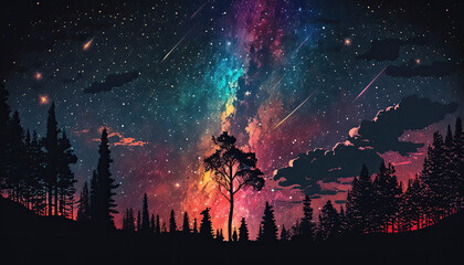 Colorful Night Sky with Stars. Generative AI.
