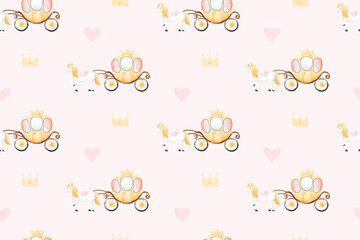 Cute Princess Castle Palace Pattern Background 