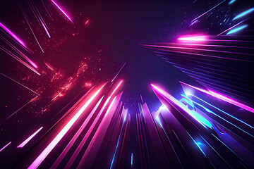 Abstract neon blue pink motion rays of light, futuristic background with glowing light effect