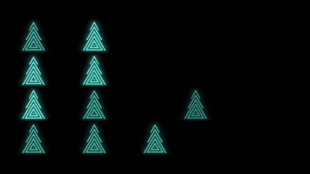Christmas trees icons in rows with neon led on black gradient, motion abstract disco, club and party style background
