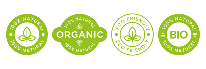 Set Of Eco Friendly Icons. Ecologic food stamps. Organic natural food labels.