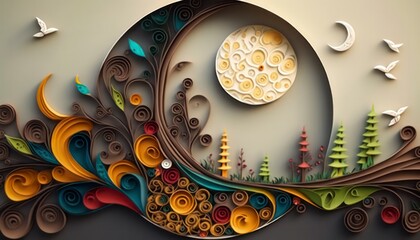 Ramadan Quilling Paper Art Illustration created by Generative AI