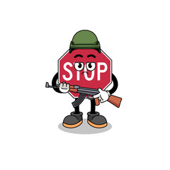 Obraz na płótnie Canvas Cartoon of stop road sign soldier