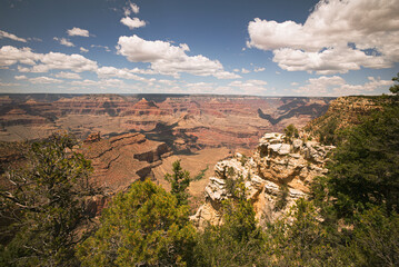 North Rim. Red rock canyon panoramic landscape. Canyon National Park. View of a desert mountain....