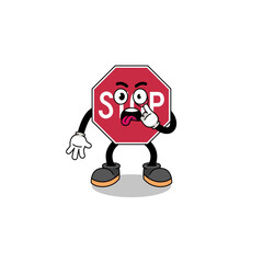 Character Illustration of stop road sign with tongue sticking out