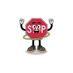 Character Illustration of stop road sign playing hula hoop