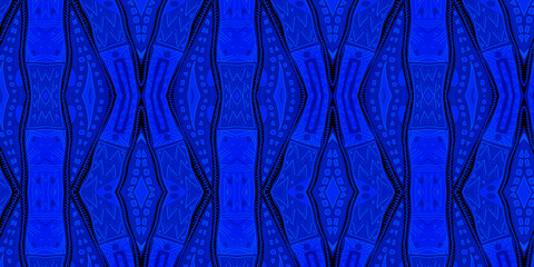 Colored African design - Seamless and textured pattern, high definition illustration, royal blue and black colors