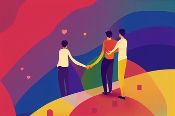 LGBTQIA+ Polyamorous happy couple abstract art color block pride month rainbow made with Generative Ai