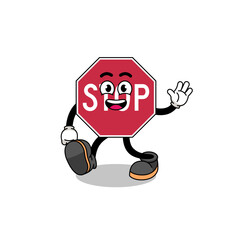stop road sign cartoon walking