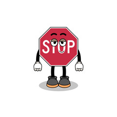 stop road sign cartoon couple with shy pose