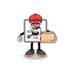 stop here for pedestrians mascot cartoon as an courier