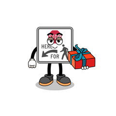 stop here for pedestrians mascot illustration giving a gift