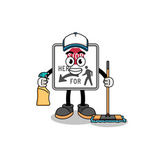 Character mascot of stop here for pedestrians as a cleaning services