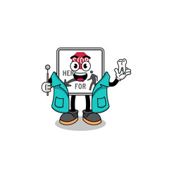 Illustration of stop here for pedestrians mascot as a dentist