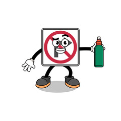 no right turn road sign illustration cartoon holding mosquito repellent