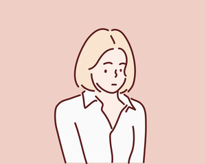 young woman wearing white shirt. Hand drawn style vector design illustrations.