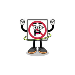 Character Illustration of no right turn road sign playing hula hoop