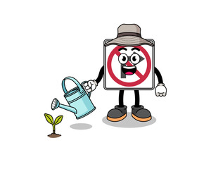 Fototapeta premium Illustration of no right turn road sign cartoon watering the plant