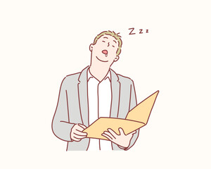 Young man officer sleeping and snoring. Hand drawn style vector design illustrations.