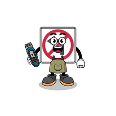 Cartoon Illustration of no left turn road sign as a barber man