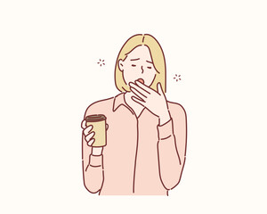 Young business woman yawning. Hand drawn style vector design illustrations.