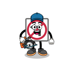 Cartoon Illustration of no left turn road sign as a woodworker