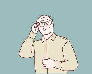 stern old man. Hand drawn style vector design illustrations.