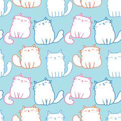 Seamless Pattern with Cartoon Cat Design on Light Blue Background