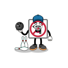 Mascot of no left turn road sign as a bowling player