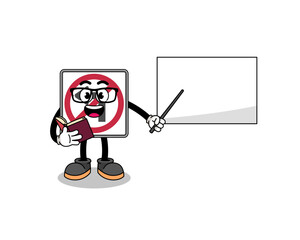 Mascot cartoon of no left turn road sign teacher
