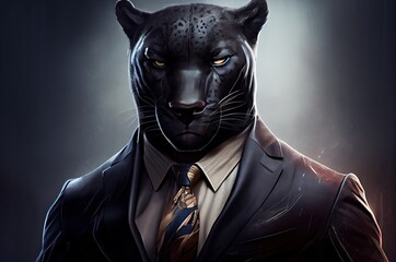 Obraz premium Panther In A Suit Ready For Business Generative AI