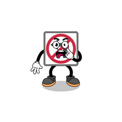 Character Illustration of no left turn road sign with tongue sticking out