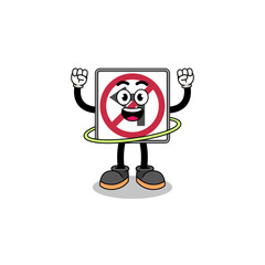 Character Illustration of no left turn road sign playing hula hoop
