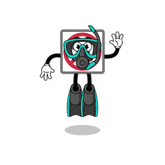 Character cartoon of no left turn road sign as a diver