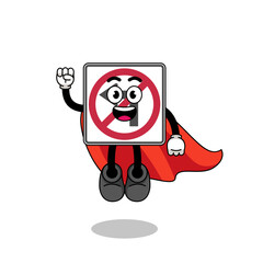 no left turn road sign cartoon with flying superhero