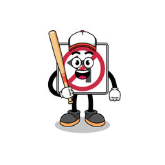no left turn road sign mascot cartoon as a baseball player