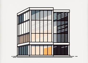 modern high-rise office building with reflective glass windows and frame made with generative ai, vector style, flat, illustration, cartoon, line