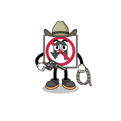 Character mascot of no U turn road sign as a cowboy