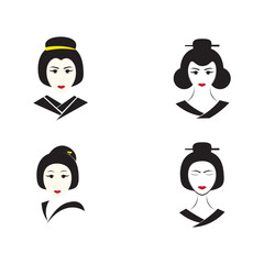 Obraz na płótnie Canvas Set of Geisha face icon illustration