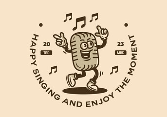 Mascot character illustration badge of singing microphone