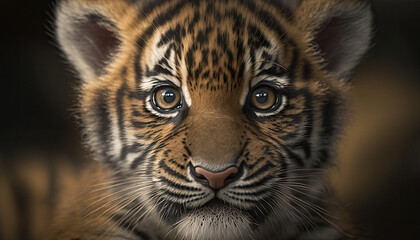 Endangered animal - Royal Bengal Tiger cub face