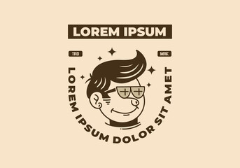 Illustration of a funny face man with retro hair wearing glasses